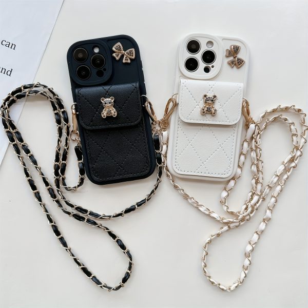 3D Cartoon Bear with Bowknot Mobile Phone Case, with Lanyard, Suitable for iPhone 16/15Promax/15/16plus/14 with Lanyard, Can be Carried Diagonally, 12/13promax Full Cover Soft Case 11 Protective Case Coin Wallet - Image 10