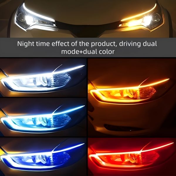 2pcs Automotive LED Decorative Light Strip Start Scan Atmosphere Light Car Grille Mesh Flow Light Flow Light with Dual Color Environment Light - Image 4