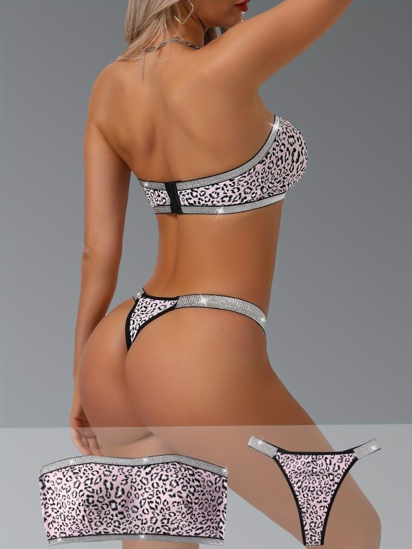 1 Set - Purple Leopard Print Comfortable Breathable Quick-Dry Women's Bra Set Cool Feel Seamless Sports Yoga Lingerie Set - Image 2