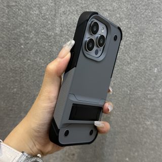 Luxury Hybrid PC Armor Phone Case Compatible with iPhone 16 15 14 13 12 11 Pro Max Plus Folding Stand Shockproof Protective Cover