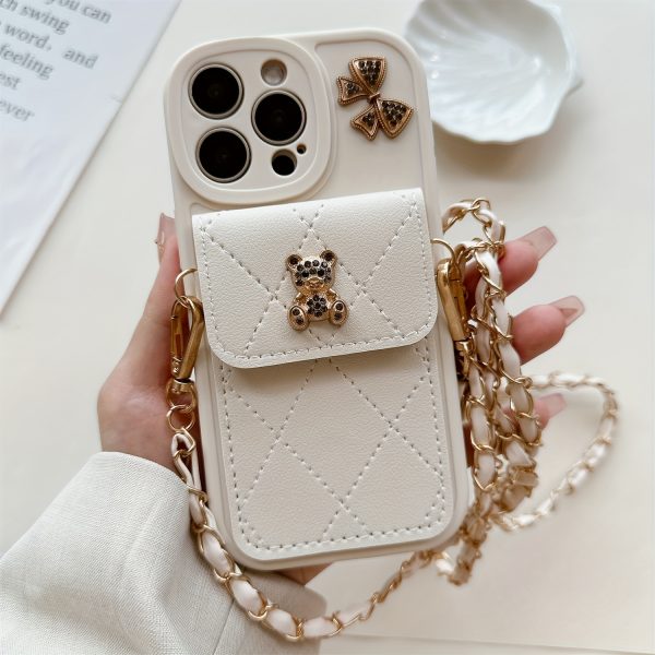 3D Cartoon Bear with Bowknot Mobile Phone Case, with Lanyard, Suitable for iPhone 16/15Promax/15/16plus/14 with Lanyard, Can be Carried Diagonally, 12/13promax Full Cover Soft Case 11 Protective Case Coin Wallet - Image 6