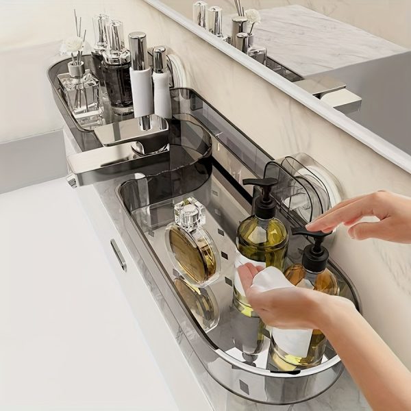 No-Drill Suction Cup Wall-Mounted Bathroom Shelf Organizer - Multi-Compartment Chrome Plastic Sink Countertop Storage for Toiletries, Toothbrushes & Bottles, Space-Saving Modern Design for Bathroom Vanity & Makeup Station, Bathroom Organizer, Shelves - Image 12