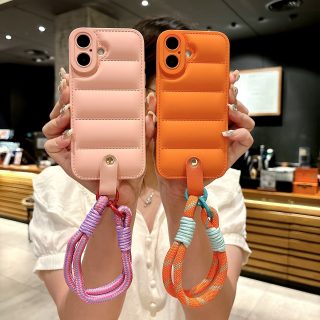 European and American Simple Down Jacket with Lanyard Suitable for iPhone 16 15 14 13 12 11 PRO MAX PLUS Premium Soft Case, Anti-Drop Phone Cover