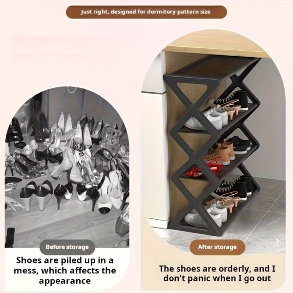 4-Tier Space-Saving Shoe Rack - Durable Plastic and Metal Design, Easy to Assemble, Ideal for Entryways, Bedrooms, and Dorms, Minimalist Style Shoe Storage Solution | Minimalist Shoe Organizer | Sturdy Structure, Shoe Storage Shelf - Image 8