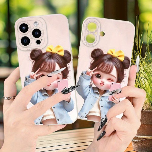 Simple Creative Cute Girl Selfie Pattern Trendy Hot Selling Transparent Mobile Phone Case for iPhone 16E/16/16PRO/16PLUS/16PM/15/15PLUS/15PRO/15PROMAX/14/14PLUS/14PRO/14PROMAX/13/13mini/13PRO/13PROMAX/12/12mini/11/Plus/Pro/Max/7/8/SE/XS/XS MAX/7P/8P Birthday gift, surprise gift for friends, family, girlfriend, boyfriend, Youngsters - Image 3
