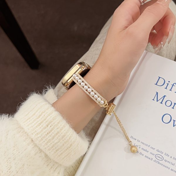 1 for apple Watch Women'S Gorgeous Fashion Luxury Adjustable Length Double Row Diamond Set Pearl Bracelet Strap Suitable for IWatch38/40/41/42/44/45/46/49mm Suitable for Apple Watch for apple Watch - Material: Alloy; Battery Properties: Without Battery; Material: Copper - Image 6