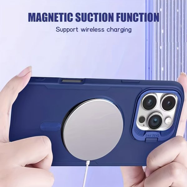 Suitable for iPhone 16 phone case, iPhone 15 ProMax magnetic wireless charging 14 invisible folding stand, 13 PRO anti drop case cover, 12 frosted silicone protective cover, 11 fashionable and simple - Image 2