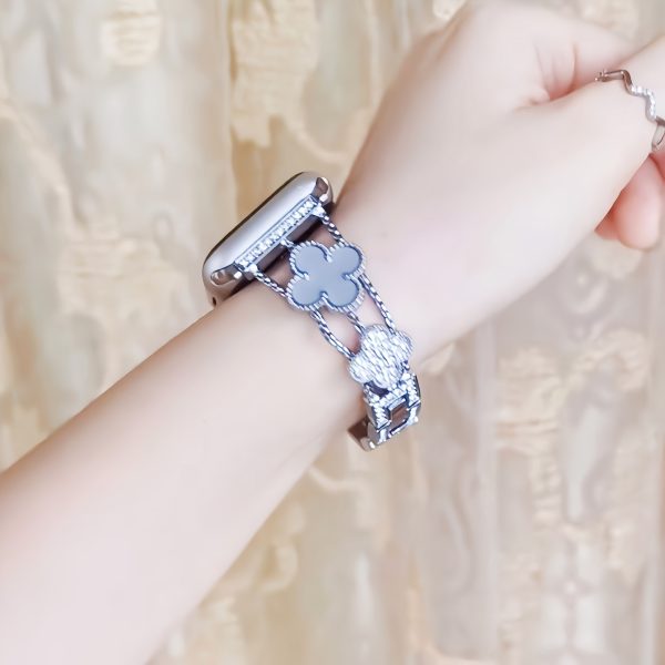 Elegant Women's Waterproof Golden-Plated Watch Band with Sparkling Floral Rhinestones - Fits 38/40/41/42/44/45/46/49mm, for iWatch Ultra/SE/Series 1-10, Luxury Metal Strap with Jewelry Clasp, Bling Watch - Image 3