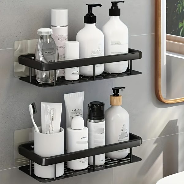 Wall-mounted Shower Rack, Large Capacity, No-drill Installation, Floating Shelf for Bathroom and Kitchen, Space-saving, Easy to Install, Used to Store Toiletries, Cosmetics and Miscellaneous Items - Image 8