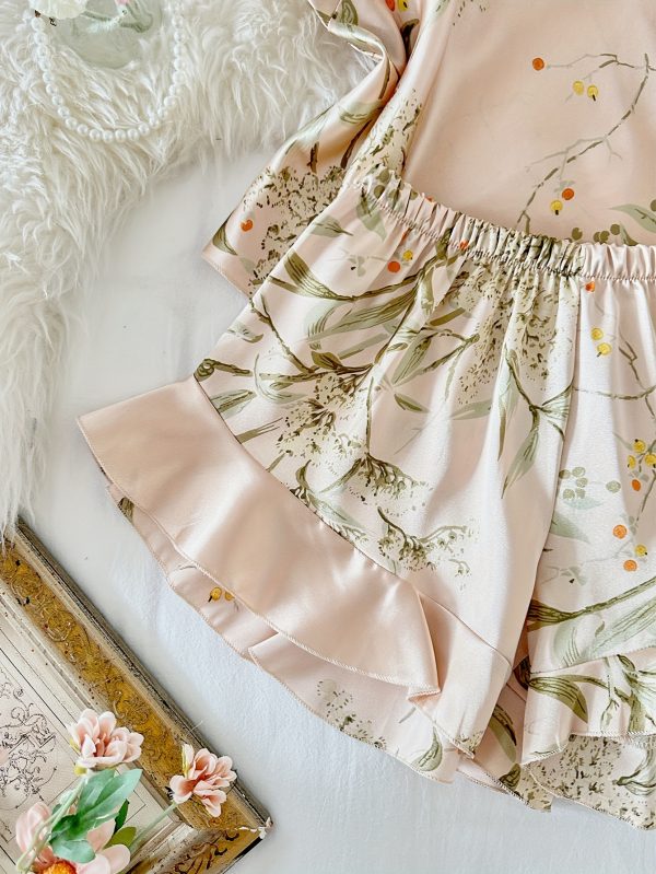 Women's V-Neck Printed Comfortable Camisole Shorts and Pants Pajama Set 3pcs - Image 5