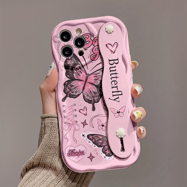 One Cream Strap Pink Butterfly Print Phone Case for Apple Series 111213141516promax Series A05/A15/A25/A35/A55/S23/S24Ultra - Image 4