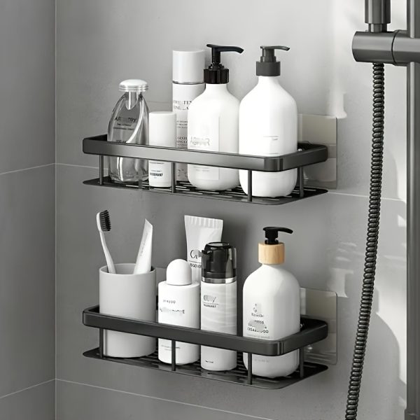 Wall-mounted Shower Rack, Large Capacity, No-drill Installation, Floating Shelf for Bathroom and Kitchen, Space-saving, Easy to Install, Used to Store Toiletries, Cosmetics and Miscellaneous Items - Image 7