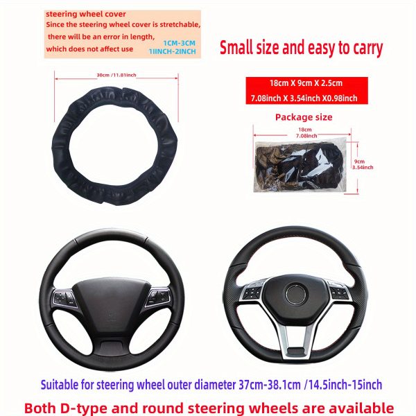 1pc Non-Slip Grip PU Leather Steering Wheel Cover for 36.83-38.1 cm Wheels - Textured Surface with Enhanced Control, Black with Red Stitching, Fit, Durable & Comfortable Design - Image 4