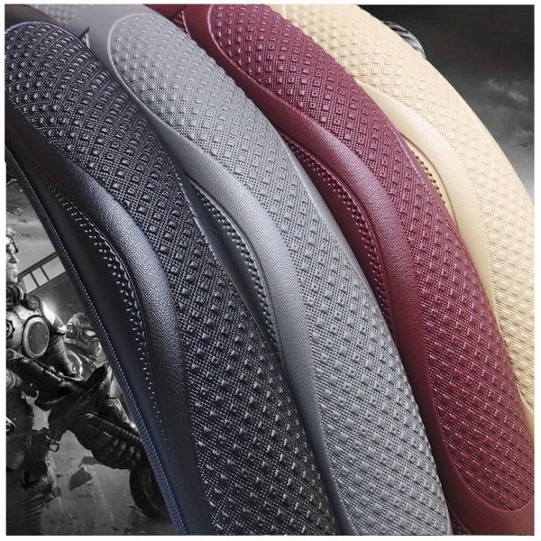 1pc Non-Slip Grip PU Leather Steering Wheel Cover for 36.83-38.1 cm Wheels - Textured Surface with Enhanced Control, Black with Red Stitching, Fit, Durable & Comfortable Design