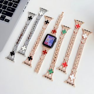 Elegant Women's Waterproof Golden-Plated Watch Band with Sparkling Floral Rhinestones - Fits 38/40/41/42/44/45/46/49mm, for iWatch Ultra/SE/Series 1-10, Luxury Metal Strap with Jewelry Clasp, Bling Watch