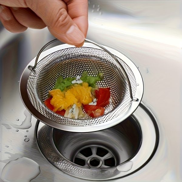 1pc of stainless steel sink filter with handle - rust-proof and mesh filter, suitable for kitchen and bathroom sinks, 201 stainless steel, prevents clogging easily without effort, perfect for draining vegetables and fruits, kitchen sink filter - Image 3