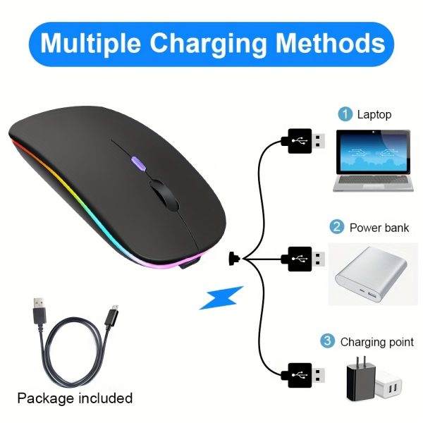 Rechargeable Wireless Mouse Computer Mouse Quiet Pause with Backlight RGB Mouse Suitable for Laptop PC for ipad - Image 10
