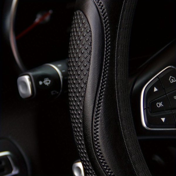 1pc Non-Slip Grip PU Leather Steering Wheel Cover for 36.83-38.1 cm Wheels - Textured Surface with Enhanced Control, Black with Red Stitching, Fit, Durable & Comfortable Design - Image 12