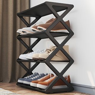 4-Tier Space-Saving Shoe Rack - Durable Plastic and Metal Design, Easy to Assemble, Ideal for Entryways, Bedrooms, and Dorms, Minimalist Style Shoe Storage Solution | Minimalist Shoe Organizer | Sturdy Structure, Shoe Storage Shelf