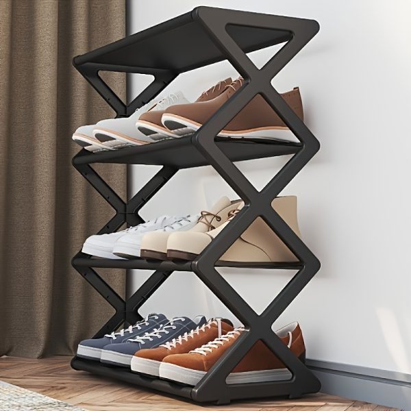 4-Tier Space-Saving Shoe Rack - Durable Plastic and Metal Design, Easy to Assemble, Ideal for Entryways, Bedrooms, and Dorms, Minimalist Style Shoe Storage Solution | Minimalist Shoe Organizer | Sturdy Structure, Shoe Storage Shelf