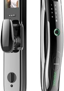 Makayuron Smart Lock,Multiple Unlocking Methods,Tuya Smart Lock,Three biometric features,Dual battery, 3D face recognition 6068 mortise,Class C lock cylinder (M03pro, Bright)