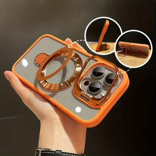 Metal Lens Dual Stand Transparent Magnetic Mobile Phone Case for iPhone 16 15 14 13 12 11 Pro Max Plus with Lens Protection Film