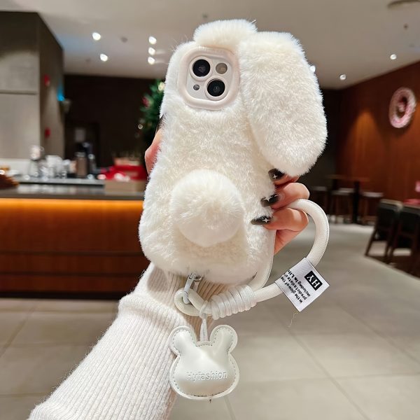 Autumn and Winter Warm Plush Cute Rabbit Mobile Phone Case with Hanging Rope Suitable for iPhone 16 15 14 13 12 11 Pro Max - Image 3