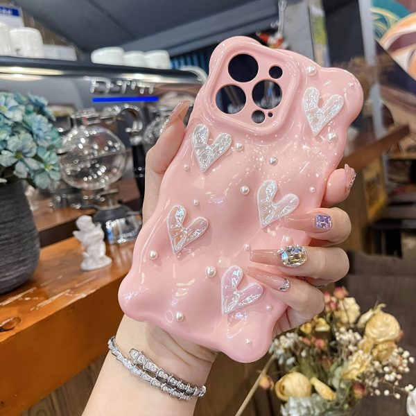 3D Laser Love Heart Cube Solid Color Wave Pattern Soft Phone Case for iPhone 16 15 13 Pro Max 11 12 14 Pro Max Luxury Glossy Shockproof Case - Image 5