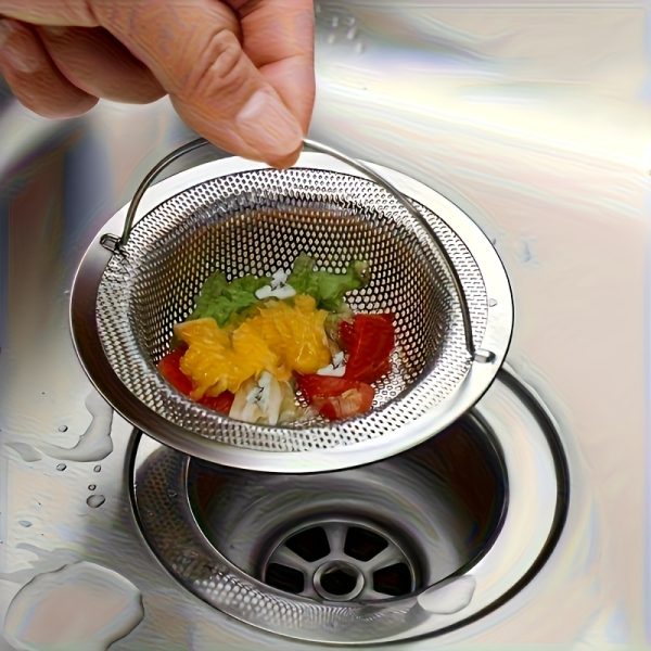 1pc of stainless steel sink filter with handle - rust-proof and mesh filter, suitable for kitchen and bathroom sinks, 201 stainless steel, prevents clogging easily without effort, perfect for draining vegetables and fruits, kitchen sink filter - Image 6