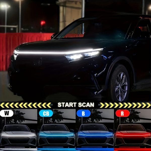 LED Car Hood Vent Light, 60-Inch Neon Accent Strip, Multicolor Startup Scanner Light Bar, 12V High Brightness Neon Lights, with Hard Wiring, for Various Models, Without Battery