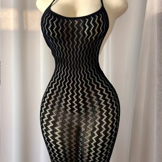 1pc Sexy Plus Size Backless Bodycon Dress - High Elasticity Fishnet Cover Up with Striped Pattern & Cut-Out Details, Form-Fitting Beachwear for Music Festivals, Vacations, Summer Swimwear (See-Through Black), Festival Attire, Seethrough Material