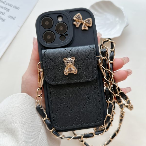 3D Cartoon Bear with Bowknot Mobile Phone Case, with Lanyard, Suitable for iPhone 16/15Promax/15/16plus/14 with Lanyard, Can be Carried Diagonally, 12/13promax Full Cover Soft Case 11 Protective Case Coin Wallet - Image 7