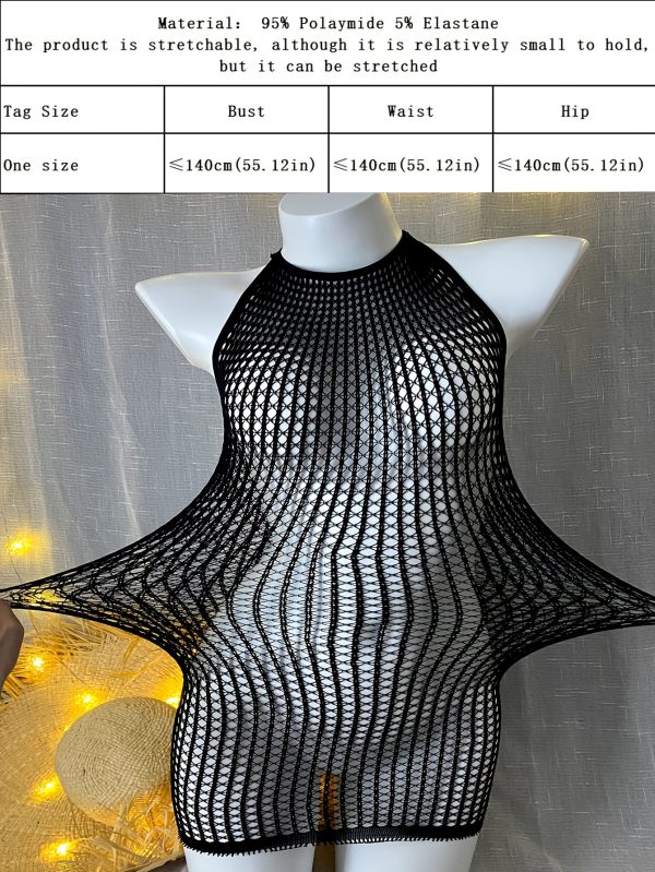 Women'S Sexy Halter Neck Dress, 95% Polyamide 5% Elastane, High Stretch Knit Fabric, Hollow Pattern, Solid Color, 188 g/m² - Elegant Evening Wear - Image 3