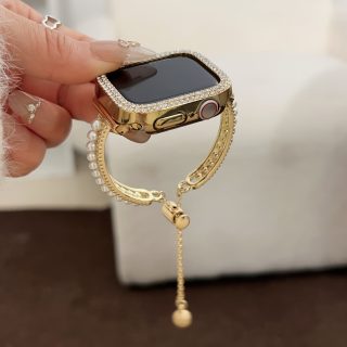 1 for apple Watch Women'S Gorgeous Fashion Luxury Adjustable Length Double Row Diamond Set Pearl Bracelet Strap Suitable for IWatch38/40/41/42/44/45/46/49mm Suitable for Apple Watch for apple Watch - Material: Alloy; Battery Properties: Without Battery; Material: Copper