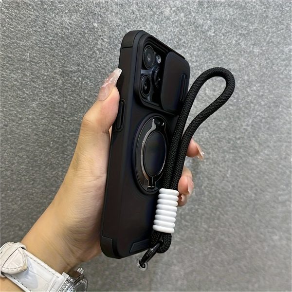 Wireless Charging Phone Case with a Sliding Window Ring Holder And Short Strap, Suitable for Iphone Models 16, 15, 14, 13, 12, And 11 Pro Max Plus, Featuring a Soft Silicone Back - Image 2