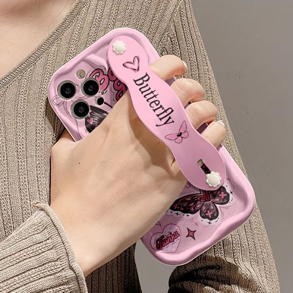 One Cream Strap Pink Butterfly Print Phone Case for Apple Series 111213141516promax Series A05/A15/A25/A35/A55/S23/S24Ultra - Image 5