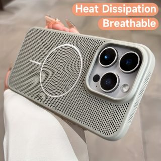 Luxury Ultra Thin Breathable Heat Dissipation Cooling Phone Case for Iphone 12 13 14 15 16 Pro Max Plus Magnetic Wireless Charging Hard PC