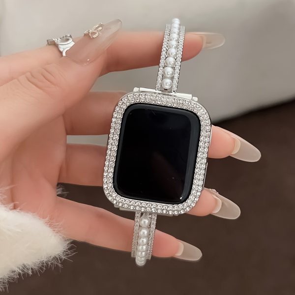 1 for apple Watch Women'S Gorgeous Fashion Luxury Adjustable Length Double Row Diamond Set Pearl Bracelet Strap Suitable for IWatch38/40/41/42/44/45/46/49mm Suitable for Apple Watch for apple Watch - Material: Alloy; Battery Properties: Without Battery; Material: Copper - Image 7