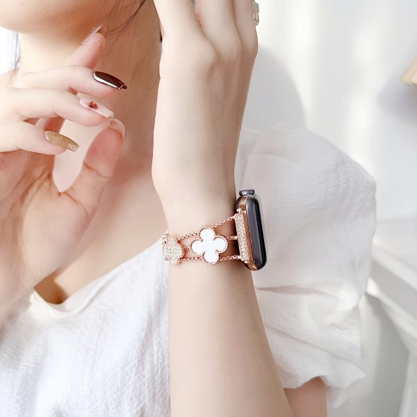 Elegant Women's Waterproof Golden-Plated Watch Band with Sparkling Floral Rhinestones - Fits 38/40/41/42/44/45/46/49mm, for iWatch Ultra/SE/Series 1-10, Luxury Metal Strap with Jewelry Clasp, Bling Watch - Image 9