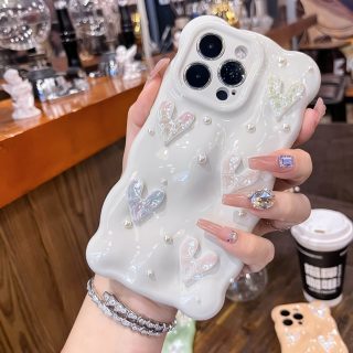 3D Laser Love Heart Cube Solid Color Wave Pattern Soft Phone Case for iPhone 16 15 13 Pro Max 11 12 14 Pro Max Luxury Glossy Shockproof Case