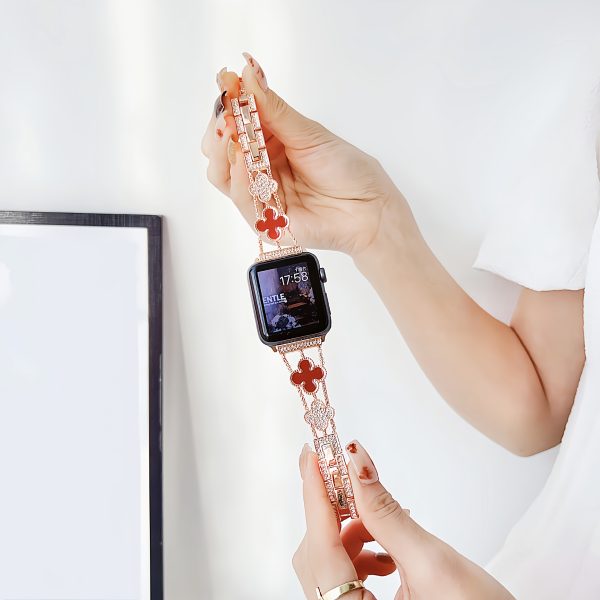 Elegant Women's Waterproof Golden-Plated Watch Band with Sparkling Floral Rhinestones - Fits 38/40/41/42/44/45/46/49mm, for iWatch Ultra/SE/Series 1-10, Luxury Metal Strap with Jewelry Clasp, Bling Watch - Image 15