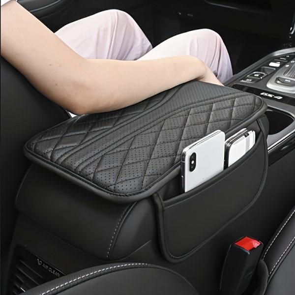 1pc PU Leather Car Armrest Pad with Storage Bag - Comfortable Elbow Support, Stylish Stitching Design, Fit for All Vehicles, Ergonomic Driver Side Organizer with Phone & Essentials Storage, Car Armrest Cover, Travel Convenience, Sleek Interior Upgrade, Soft Padding, Vehicle Accessory, Frequent Travelers - Image 2