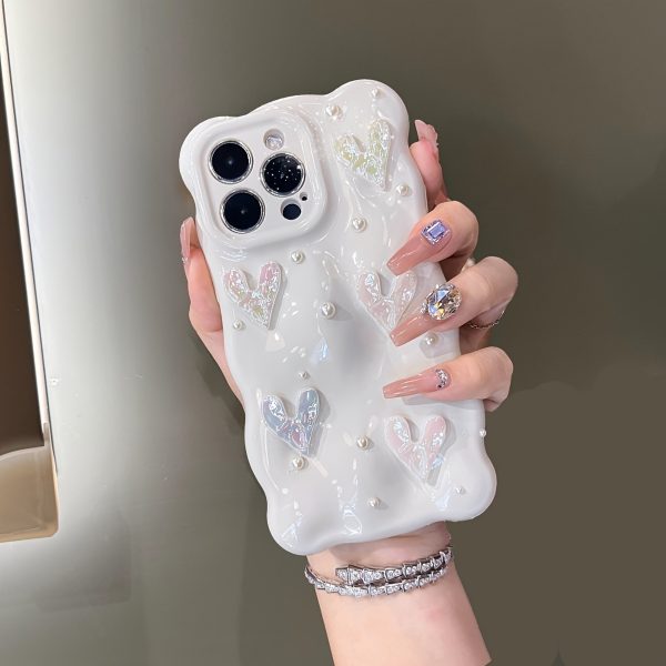 3D Laser Love Heart Cube Solid Color Wave Pattern Soft Phone Case for iPhone 16 15 13 Pro Max 11 12 14 Pro Max Luxury Glossy Shockproof Case - Image 9
