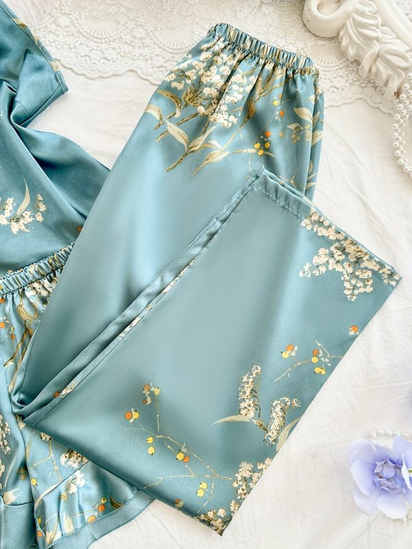 Women's V-Neck Printed Comfortable Camisole Shorts and Pants Pajama Set 3pcs - Image 8