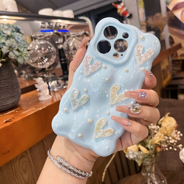3D Laser Love Heart Cube Solid Color Wave Pattern Soft Phone Case for iPhone 16 15 13 Pro Max 11 12 14 Pro Max Luxury Glossy Shockproof Case - Image 7