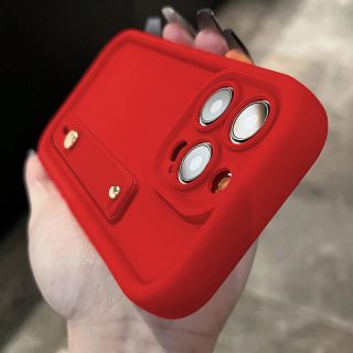 for iPhone 16 15 14 13 12 11 Pro Max X XS XR Red Protective Case Thick Shockproof Silicone Phone Cover with Telescopic Ring Stand