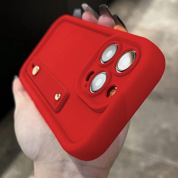 for iPhone 16 15 14 13 12 11 Pro Max X XS XR Red Protective Case Thick Shockproof Silicone Phone Cover with Telescopic Ring Stand