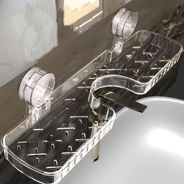 No-Drill Suction Cup Wall-Mounted Bathroom Shelf Organizer - Multi-Compartment Chrome Plastic Sink Countertop Storage for Toiletries, Toothbrushes & Bottles, Space-Saving Modern Design for Bathroom Vanity & Makeup Station, Bathroom Organizer, Shelves - Image 6