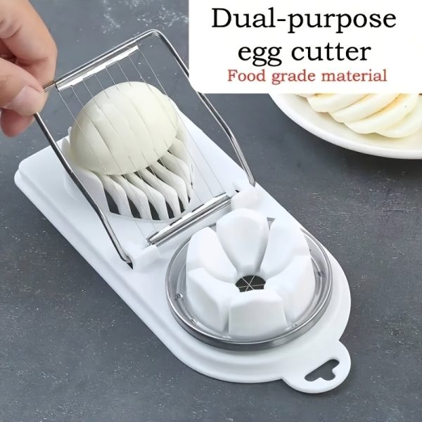 2-in-1 Multifunctional Egg Slicer and Wedger Set, Manual Egg Cutter with Stainless Steel Wires, Durable Plastic Base, Kitchen Gadget for Hard Boiled Eggs - Slices, Wedges & Dices - Pack of 1 - Image 5