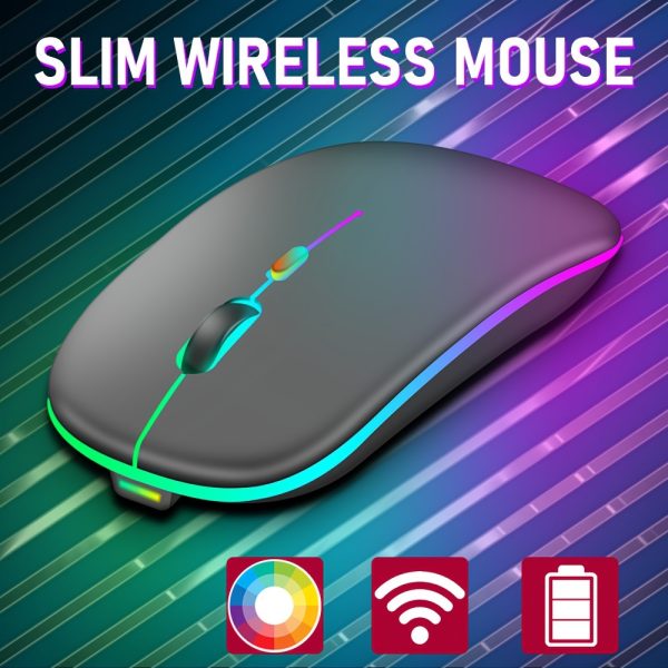 Rechargeable Wireless Mouse Computer Mouse Quiet Pause with Backlight RGB Mouse Suitable for Laptop PC for ipad